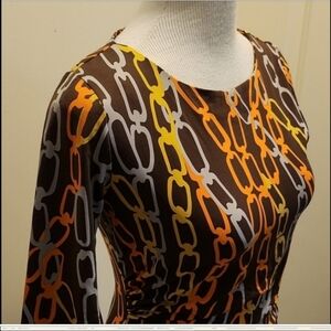 J. McLaughlin midi sheath dress chain pattern strechy career Catalina cloth